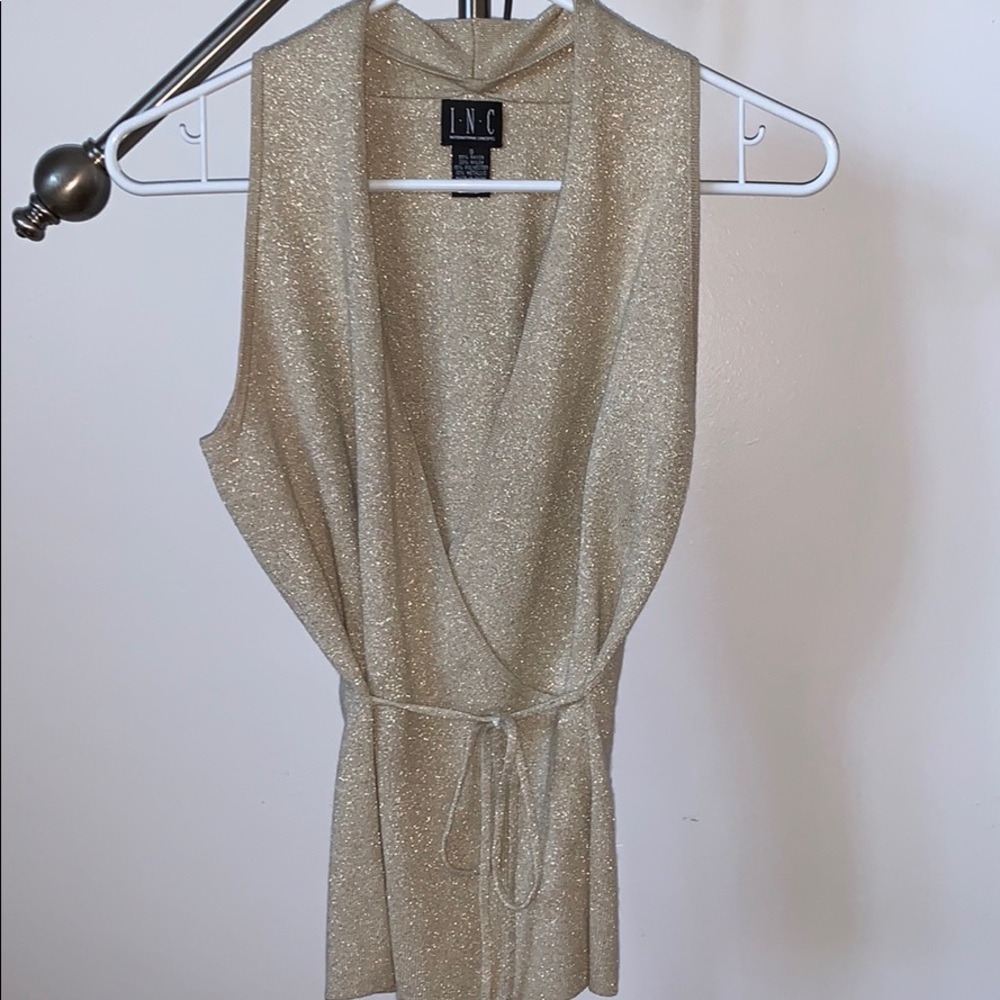 I.N.C Formal Shiny Gold Tie Up Blouse